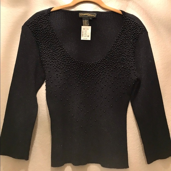 🔥CHRISTINE PHILLIPE’ BLACK METALLIC & PEARL TOP - Picture 3 of 4